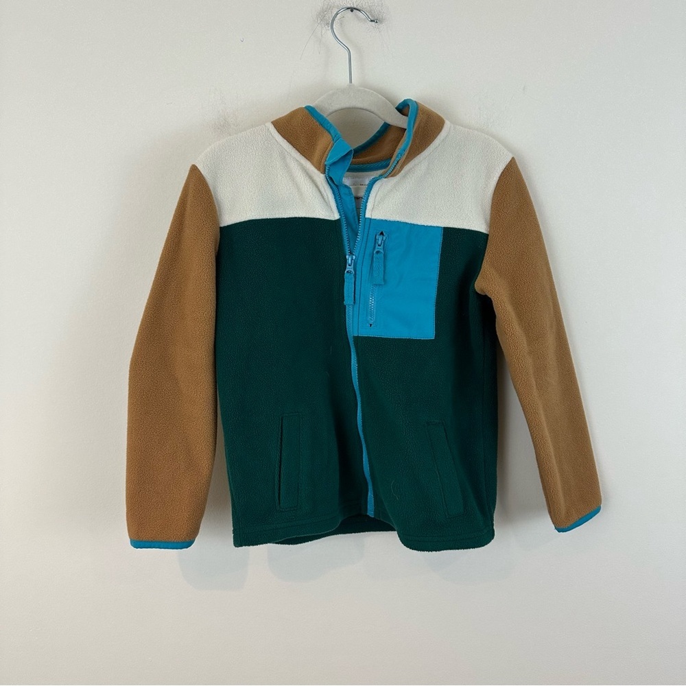 Jumping Beans Kids' Colorblock Fleece Jacket Teal Green, Tan & White Size 6